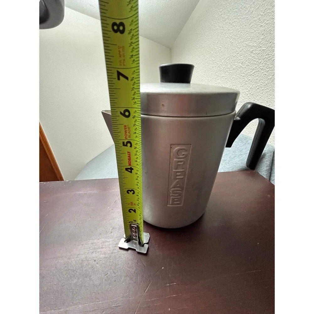 Vintage Aluminum Grease Canister with Strainer and Lid Retro Kitchen Decor